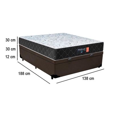 Cama Box Baú Casal + Colchão Semi Ortopédico Extra Firme Espuma D33 Prime Colchões 72x138x188 Marrom