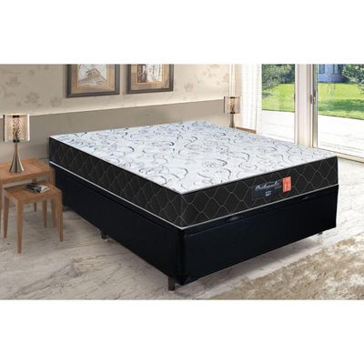Cama Box Baú Casal + Colchão Semi Ortopédico Extra Firme Espuma D33 Prime Colchões 72x138x188 Preto