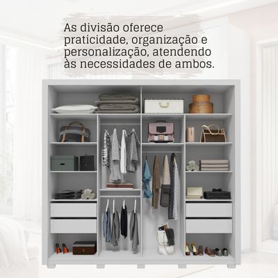 Guarda Roupa Casal 2 Portas 4 Gavetas com Espelho Romanus Double Lux Caemmun Branco