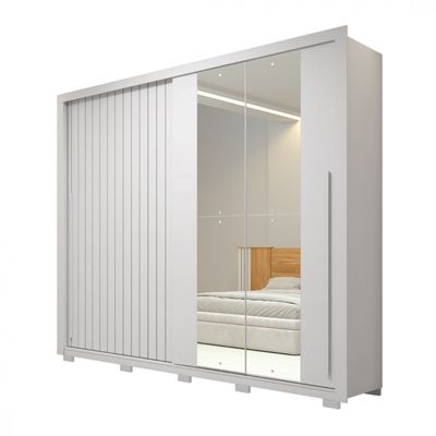 Guarda Roupa Casal 2 Portas 4 Gavetas com Espelho Romanus Double Lux Caemmun Branco