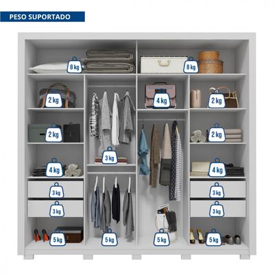 Guarda Roupa Casal 2 Portas 4 Gavetas com Espelho Romanus Double Lux Caemmun Branco