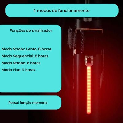 Lanterna Pisca Traseira Bike com 15 Leds Cob modo Sequencial