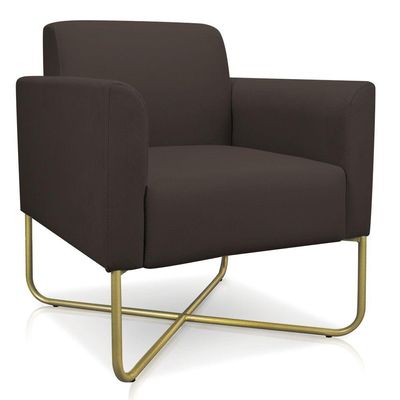 02 Poltronas Marisa Suede Marrom Base X Industrial Dourada