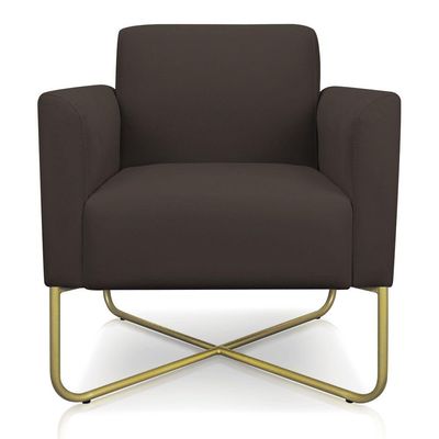 02 Poltronas Marisa Suede Marrom Base X Industrial Dourada