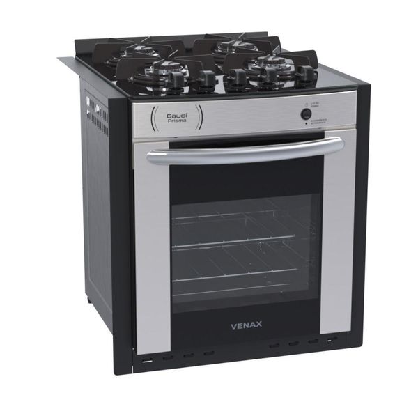 Fogão de Embutir Venax Gaudi Prisma Vitreo BL 4 Bocas a Gás GLP Inox