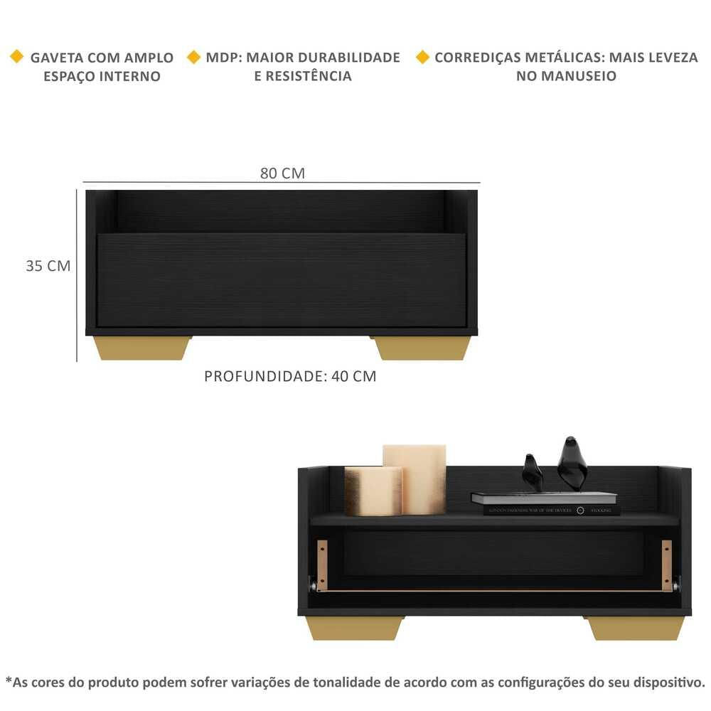 Gabinete Armário Banheiro 80 cm c/ Pés Quadrados Multimóveis Preto/Natural