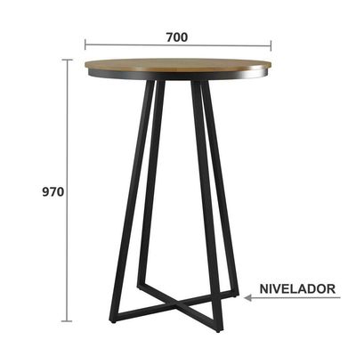 Mesa Bistro Redonda 70 Cm Estrutura Aço Carbono Base Preta Vegas Nozes