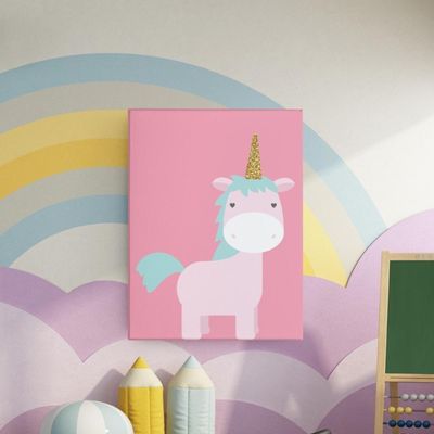 Quadro Decorativo Infantil - Pônei Encantado Com Fundo Rosa