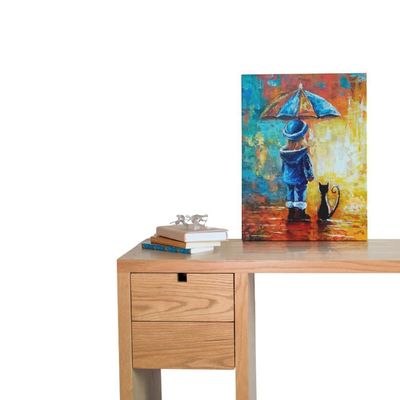 Quadro Decorativo Abstrato - Criança Com Guarda-chuva E Gato