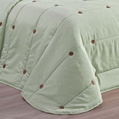 Kit Cobre Leito Colcha Splendore Queen 07 Peças Bordado Botão 200 Fios - Verde