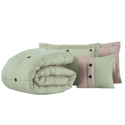 Kit Cobre Leito Colcha Splendore Queen 07 Peças Bordado Botão 200 Fios - Verde