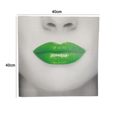 Quadro Boca Batom Verde Moldura 40x40 Textura Pop Lipstick Sala Quarto Recepçao Enfeite Decoraçao
