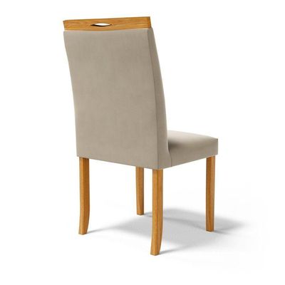 Kit Com 6 Cadeiras Sara Madeira Maciça Estofadas Para Mesa De Jantar Veludo Bege 102