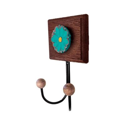 Toalheiro Cabideiro Duplo Flor 3d Rústico Artesanal Ferro Cor Verde