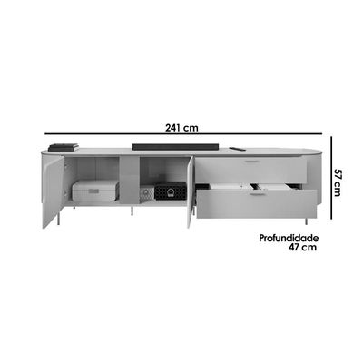 Rack Bancada p/ TV até 75 Pol Celine 100% MDF c/ Pés 241x57cm Bali/Cedro - DJ Móveis