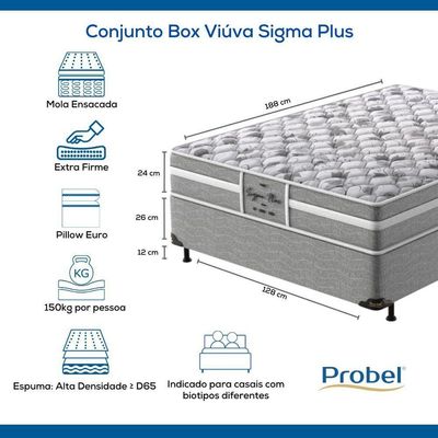 Conjunto Box Viúva Mola Ensacada Probel Sigma Plus (128x188x50cm)