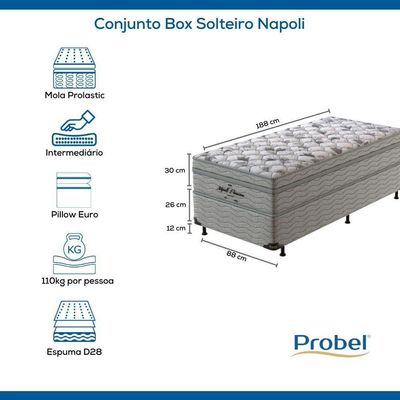 Conjunto Box Solteiro Mola Probel Napoli (88x188x56cm)
