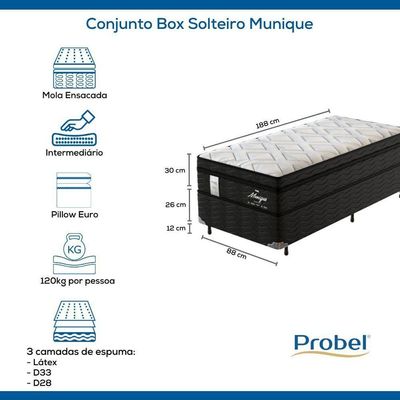 Conjunto Box Solteiro Mola Ensacada Probel Munique (88x188x56cm)