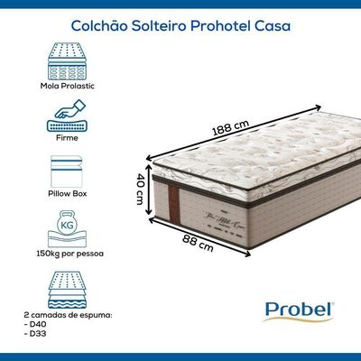 Colchão Solteiro Mola Probel Prohotel Casa (88x188x40cm)
