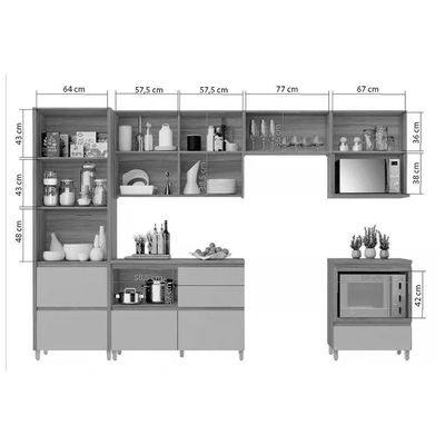 Cozinha Completa Rainha Gourmet 6 Peças (3Aéreos+1Paneleiro+2Balcões) C6P39 Nature/Verde - Nesher
