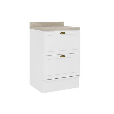 Balcão de Cozinha c/ Tampo Bella 2610 c/ 2 Gavetas 60cm Branco - Carraro