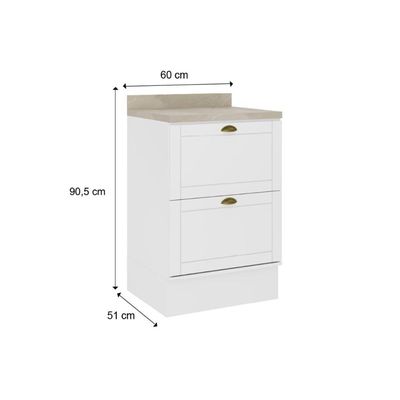 Balcão de Cozinha c/ Tampo Bella 2610 c/ 2 Gavetas 60cm Branco - Carraro