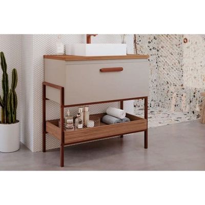 Gabinete de Banheiro Balcão Portinari 1 Porta c/Cuba 80cm Cappuccino/Freijo - MGM
