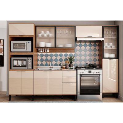 Paneleiro de Cozinha Alpha 2511 Torre Quente c/ 2 Fornos 3 Portas 70cm Freijo/Off White - Carraro