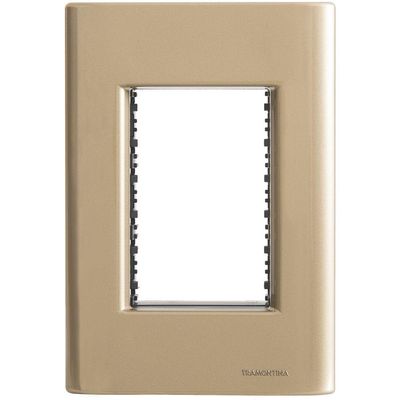 Placa 3 Postos 4x2 Tramontina Giz Ouro Metalizado Com Suporte