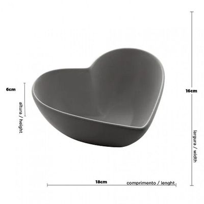 Bowl Petisqueira Coração De Ceramica Heart Cinza 18cm - Lyor