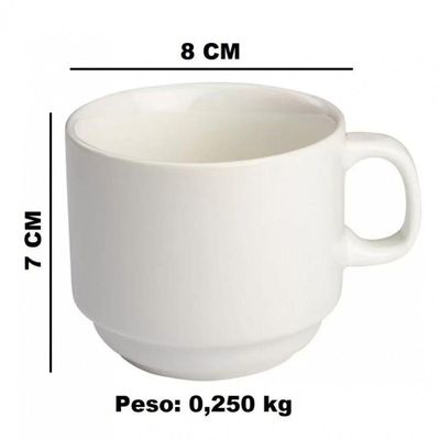 Xicara De Cha Empilhavel 200 Ml Porcelana Branca Bar E Hotel