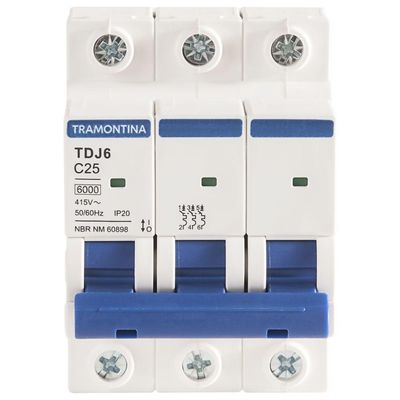 Minidisjuntor Tdj6ka 3 P 25 A Curva C Tramontina