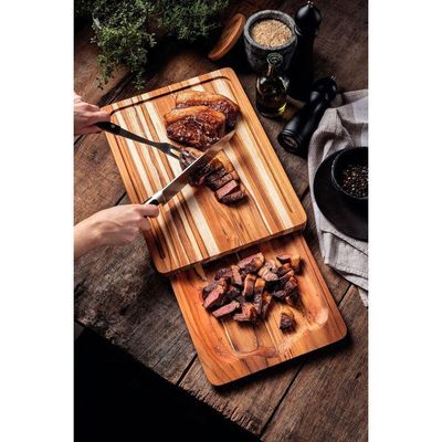 Kit Tábua Bandeja Churrasco Tramontina Em Madeira Teca Fsc Com Acabamento Em óleo Mineral