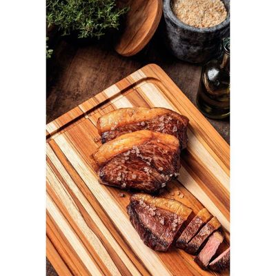Kit Tábua Bandeja Churrasco Tramontina Em Madeira Teca Fsc Com Acabamento Em óleo Mineral