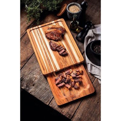 Kit Tábua Bandeja Churrasco Tramontina Em Madeira Teca Fsc Com Acabamento Em óleo Mineral
