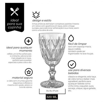 Jogo De 24 Taças Para Agua Clear Vitral Verre - Mimo Style