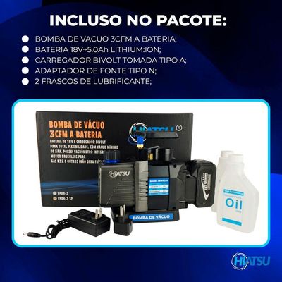 Bomba De Vacuo 3cfm A Bateria C- Vacuometro Integrado Hiatsu