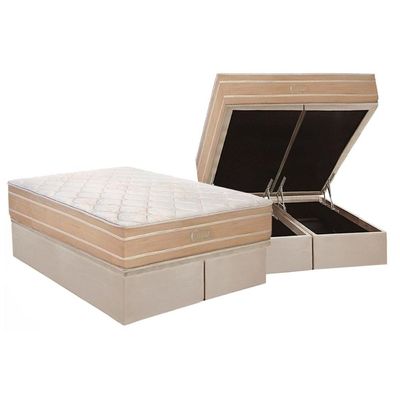 Cama Box Baú King: Colchão Molas Ensacadas Polar Cristal + Base CRC Suede Clean(193x203)