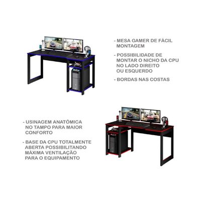 Mesa Computador Gamer ME4152 Preto/Vermelho - Tecno Mobili