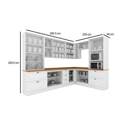 Cozinha Completa Americana 10 Peças (3Aéreos+3Balcões+2Paneleiros+2Complementos) C5P57 Branco - Henn