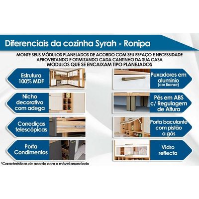 Armário Aéreo Cozinha Modulado Syrah Geladeira c/ 1 Porta Basculante 80cm Amendoa/Branco - Ronipa