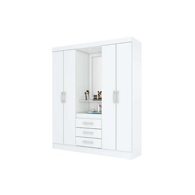 Guarda Roupa Casal 4 Portas e 3 Gavetas c/ 1 Espelho Briz B24 Branco - Henn