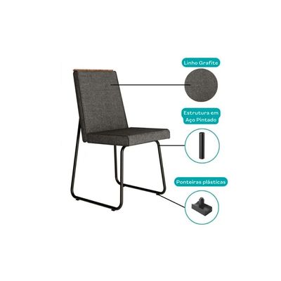 Kit 2 Cadeiras Sala Jantar Lira 1752 Aço 2 Uni Preto/Linho Grafite/Courano Preto - Carraro