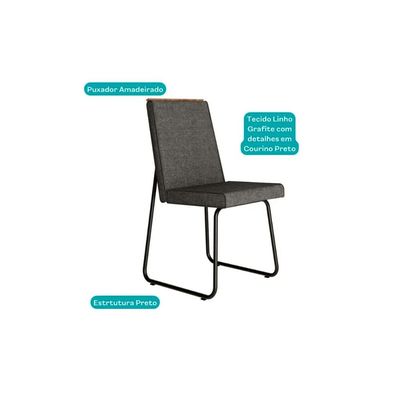 Kit 2 Cadeiras Sala Jantar Lira 1752 Aço 2 Uni Preto/Linho Grafite/Courano Preto - Carraro