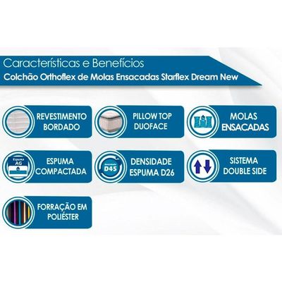 Colchão King Molas MasterPocket Ensacadas Starflex Dream New Pillow In (193x203x30) - Orthoflex