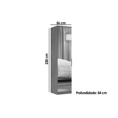 Módulo de Quarto Casal Guarda Roupa 71230K Irlanda c/ 1 Porta c/ Espelho Amêndola Touch - Demóbile