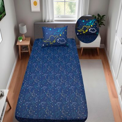 Jogo de Cama Portallar Solteiro Malha Mista Joy Dinossauros 2 peças Azul