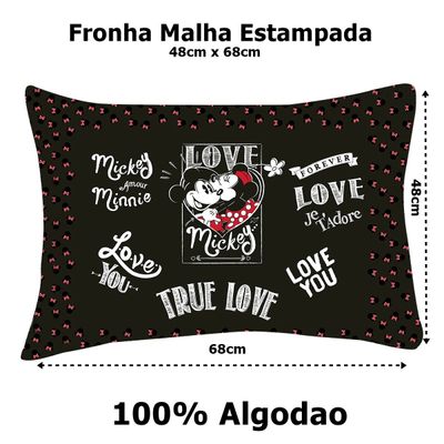 Fronha Portallar Malha Disney Estampa Localizada Jadore Love Black 48cmx68cm Preto