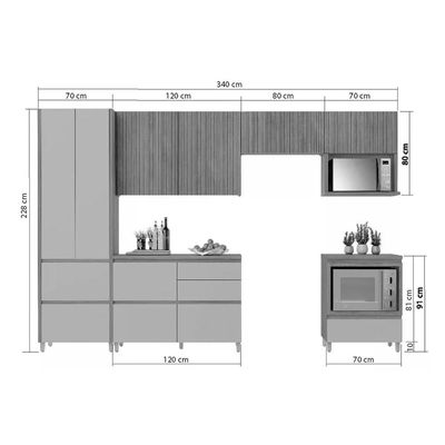 Cozinha Completa Rainha Gourmet 6 Peças (3Aéreos+1Paneleiro+2Balcões) C6P39 Branca/Nature - Nesher