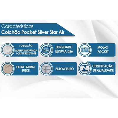 Cama Box Queen: Colchão Molas Ensacadas Castor Silver Star Air + Base CRC Suede Clean(158x198)